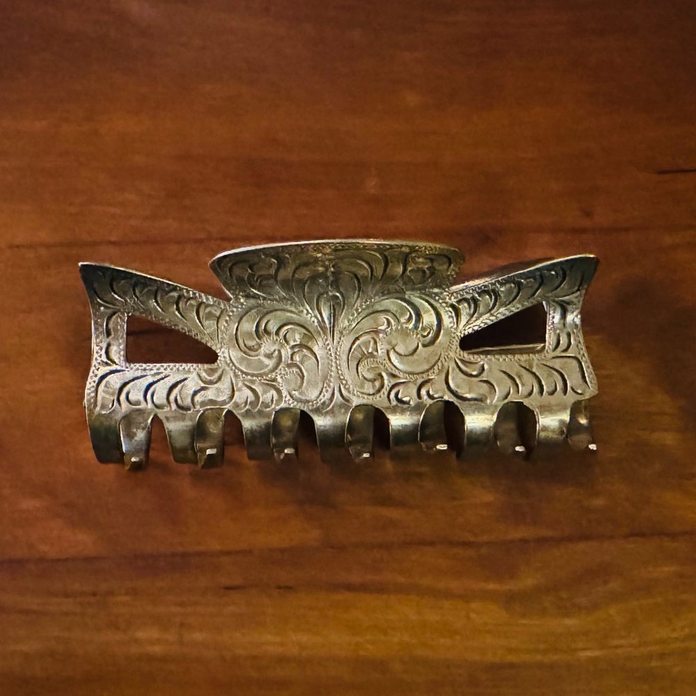Taxco .925 Sterling Silver Tooled Hair Barrette Claw Clamp 67.8 grams